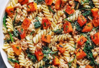 Creamy Ground Turkey Pasta with Butternut Squash and Spinach